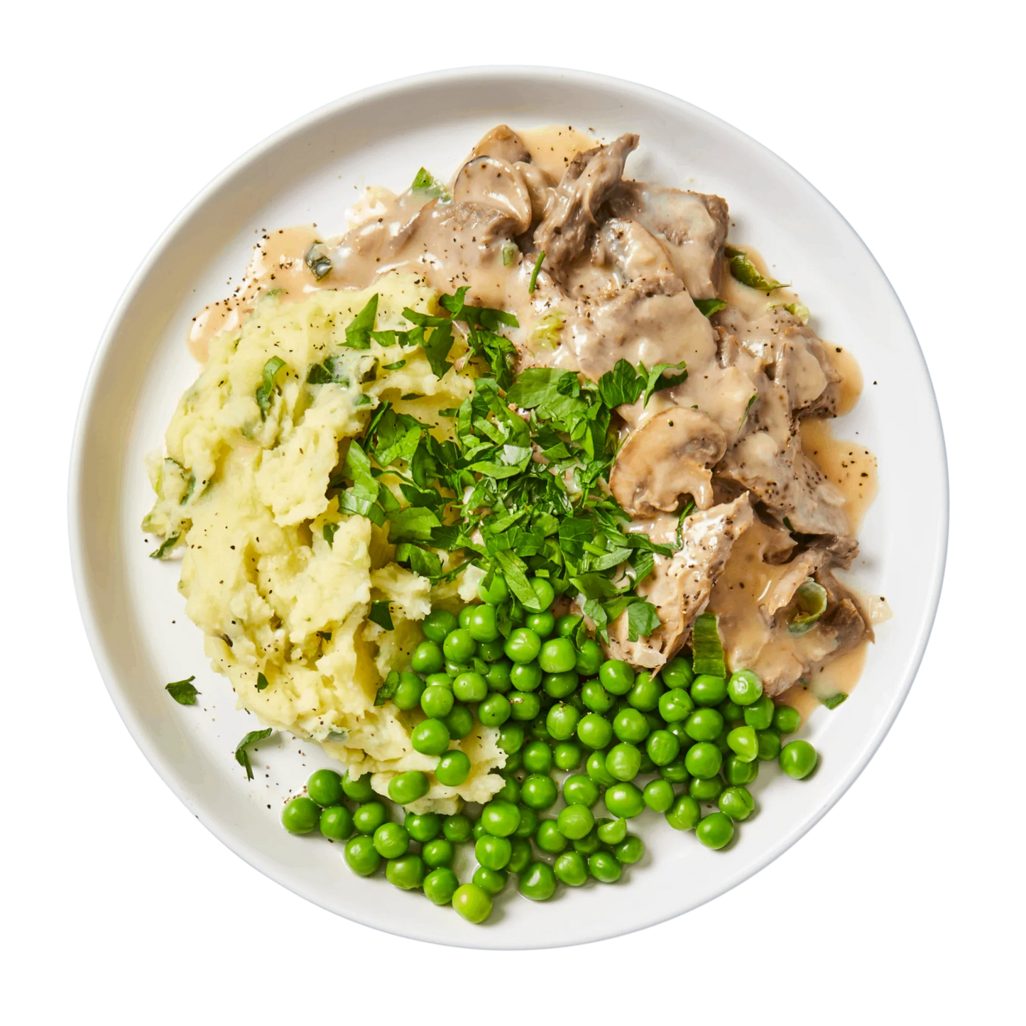 Beef Stroganoff with Low Carb Mash and Peas