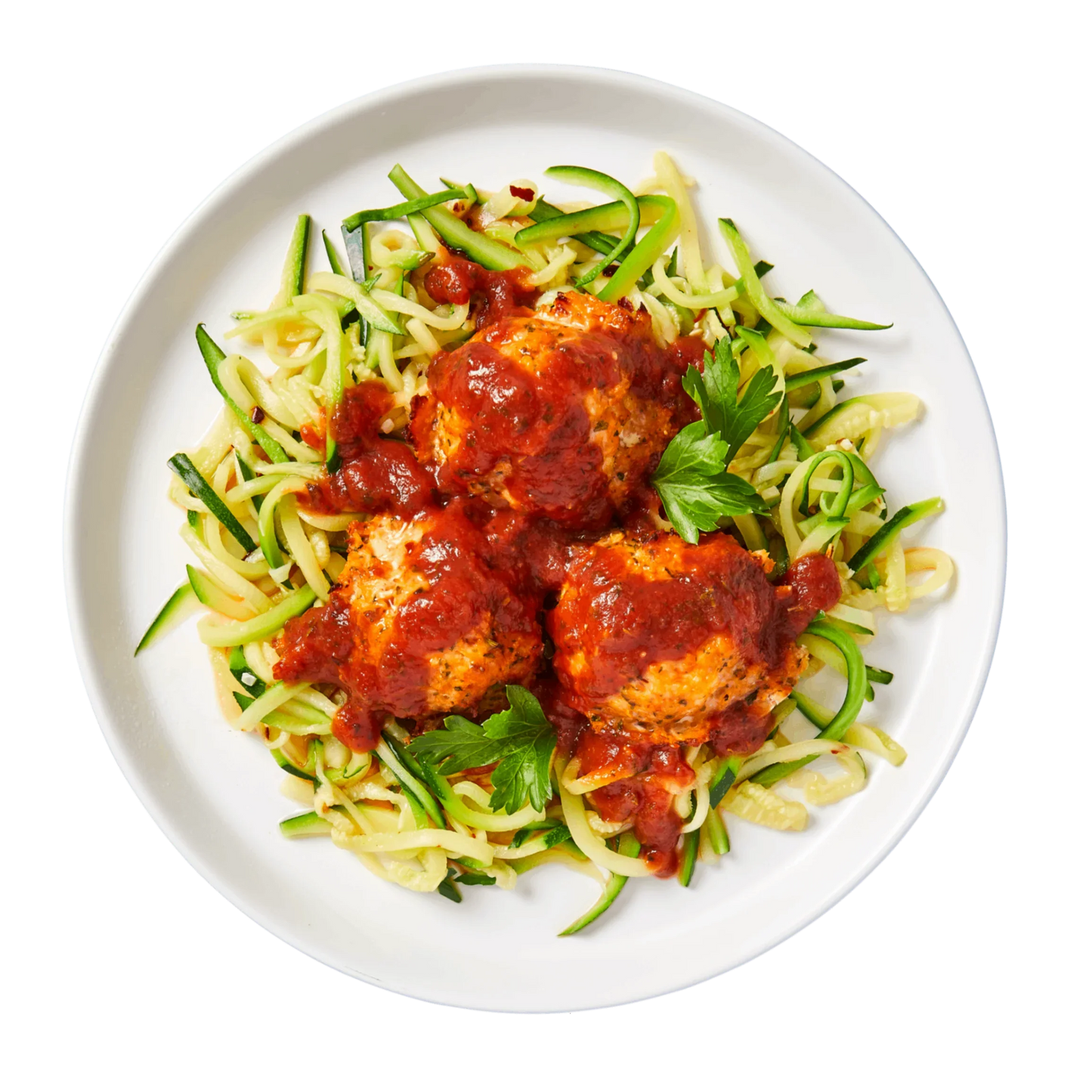 Basil and Oregano Chicken Meat Balls with Zoodles