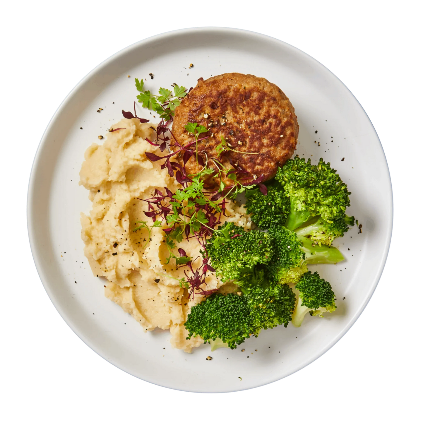 Lamb Rissoles with Creamy Cauliflower Mash and Broccoli