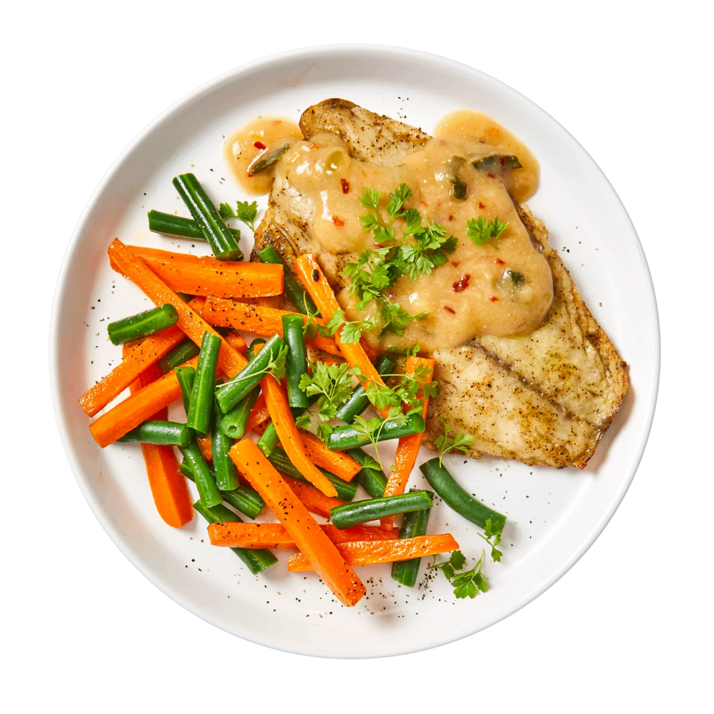 Barramundi with Miso Butter Sauce and Seasonal Greens